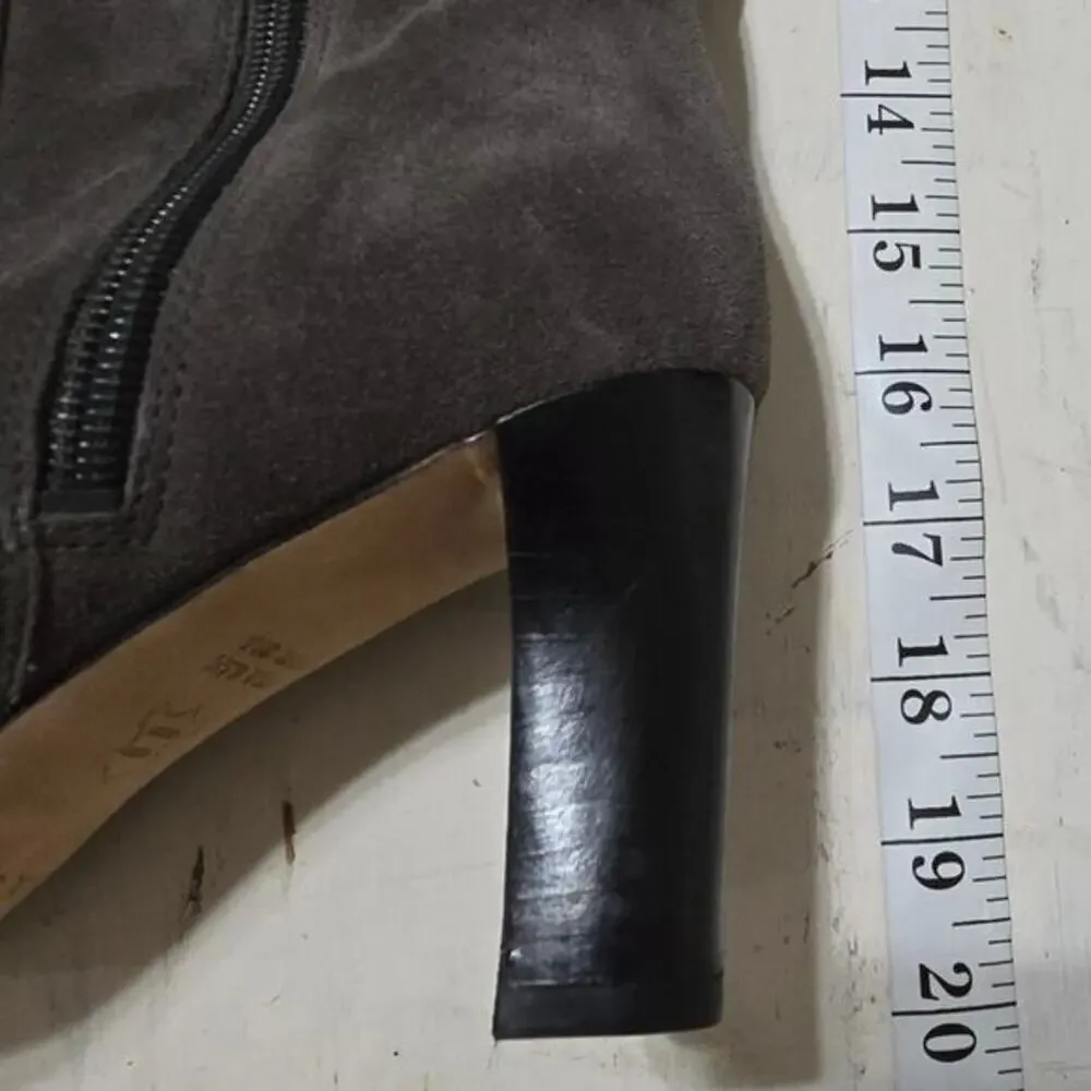 Via Spiga PArca Suede Knee High Boots‎ Buckle Heel Zip Gray Women's Size 6.5